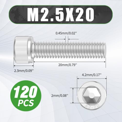 120 Pcs M2.5 x 20mm Button Head Socket Cap Screws - 304 Stainless Steel - size: M2.5x20