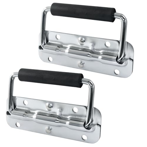 Spring Loaded Handle, 120mm / 4.7 Inch Heavy Duty Folding Handle with Durable Rubber Grip for Toolboxes, Cabinets, Easy to Install, 2Pcs - size: 120mm