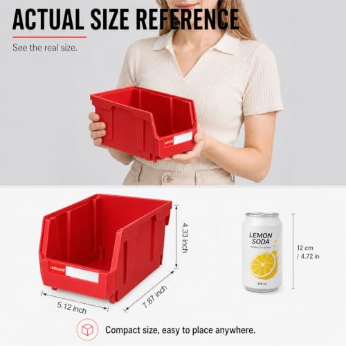 12 Pack Stackable Plastic Parts Bins, 7x5x4 in, Red - color: Red-12 Pack, size: 7"x5"x4"