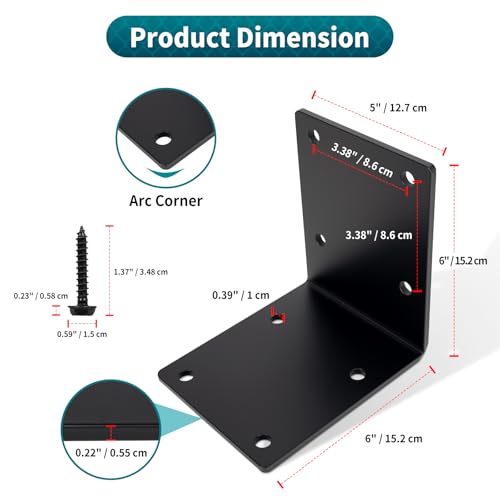 6" x 6" x 5" Heavy Duty Steel L Angle Corner Bracket, 90 Degree Support Bracket for Wood Beams Pergolas Shelves Furniture, Thickness 0.22", Max Load 300 lbs, 8 Pack - size: 6" x 6" x 5"