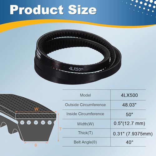 uxcell 4L500 Rubber V-Belt 50" Outer Circ x 0.5" Width x 0.31" Thick - size: 4LX500