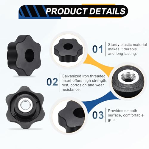 HARFINGTON 5pcs Star Knobs M10 Female Thread 48mm Head Iron Insert Black - color: Black, size: M10 x 48mm