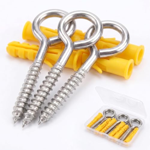 6 Pack 304 Stainless Steel Eye Hook Screws with Expansion Anchors, 3.2 inch Heavy Duty Wall Hanging Screw Eye Bolts(M6) - size: M6