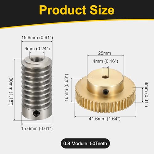 uxcell Worm Gear Set 50T 1:50 Reduction Rate1045 Steel Rod 6mm Bore - size: Gear-4mm, Rod-6mm Bore, style: 0.8M-50T