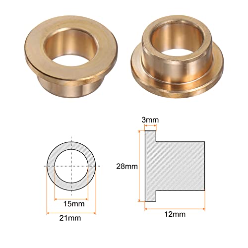 HARFINGTON 2pcs Flange Bearing Sleeve 15mm Bore 21mm OD 12mm Length 3mm Flange Thickness Bronze Bushing Self-Lubricating Bushings Sleeve for Industrial Equipment - size: 15mmx21mmx12mm