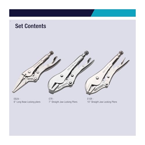 Eclipse Professional Tools LOCK3PS 3-Piece Locking Jaw Pliers Set – Heavy-Duty Chrome Molybdenum Steel | Welding, HVAC, Plumbing, Electrical, Automotive & Woodworking