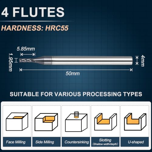1.95mm Carbide End Mill, 5.85mm Cut L, 50mm L, 4mm Shank, Black - color: Black, size: 1.95mm Dia,5.85mm CL,50mm L,4mm Shank