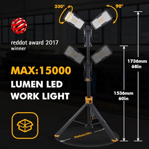 LUTEC Upgraded 6290Max 15000LM 138W Dimmable LED Work Light with Stand - color: Black-Max-15000LM