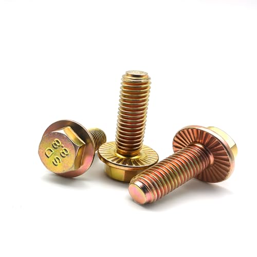 M10-1.5 x 20mm Flanged Hex Head Bolts, Flange Hexagon Head Screws, 8.8 Grade Alloy Steel, Yellow Zinc Plated, Fully Threaded Metric Screws, 10 Pack - size: M10x20mm (10PCS)
