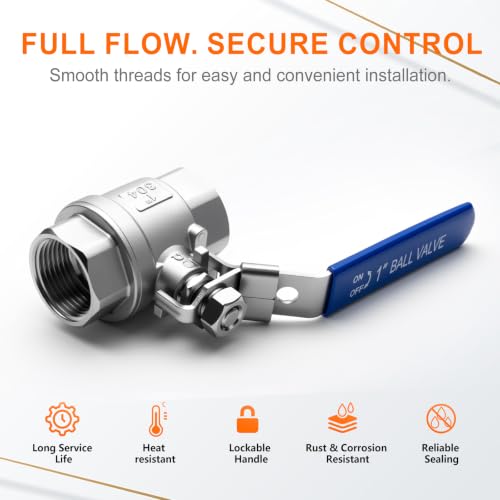 1" Female NPT Ball Valve with Locking Handle, 2 Pack - size: 1 Inch