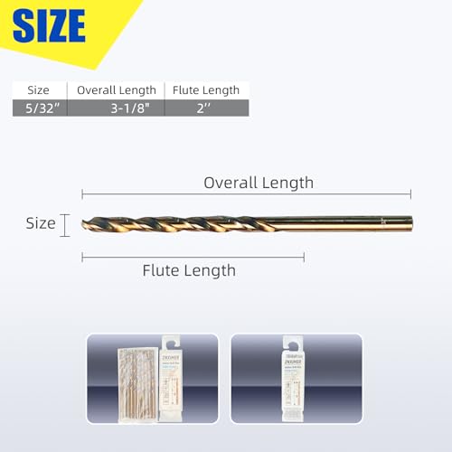 Cobalt Drill Bit 5/32" Twist Drill Bits, M35 High Speed Steel Jobber Length Drill Bit, 135 Degree Tip for Hard Metal, Stainless Steel, Cast Iron with Index Storage Case, Pack of 10 pcs - size: 5/32 in(10pcs)