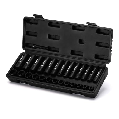 TecoTek 27 Pieces 3/8-Inch Drive 12-Point Metric Impact Socket Set - size: 7mm-19mm(Deep & Shallow)