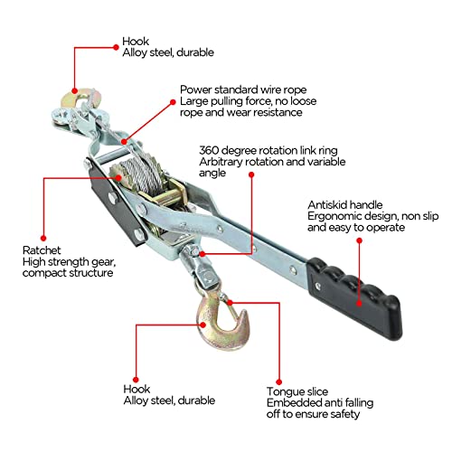 5 Ton Heavy Duty 3 Hook Steel Cable Dual Gear Power Ratchet Come Along Puller Tool,Automotive Hoist Cable Puller,Hoist Winch Cable Stretcher Lift