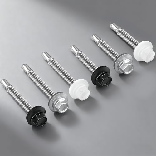 Mellewell #10 x 2 Self Drilling Metal Roofing Screws, Black Hex Head Sheet Metal Roof Screws with EPDM Washer, Hex Socket Included, 100 PCS - color: Black, size: #10 x 2"