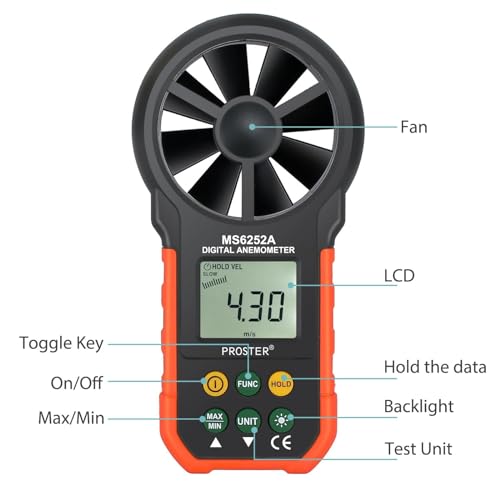 Proster Digital Anemometer Handheld Wind Speed Meter CFM 5Units Backlight