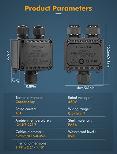 Junction Box - IP68 Waterproof Electrical Boxes 3 Way M25 Cable Connector - size: 3 Way 2 Pack
