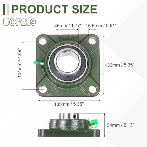 uxcell UCF209 Pillow Block Bearings, 45mm Bore Self Alignment, Solid Cast Iron Base, Chrome Steel Square Flange Mounted Pillow Block Ball Bearing, (ABEC3) - size: UCF209 (45mm)