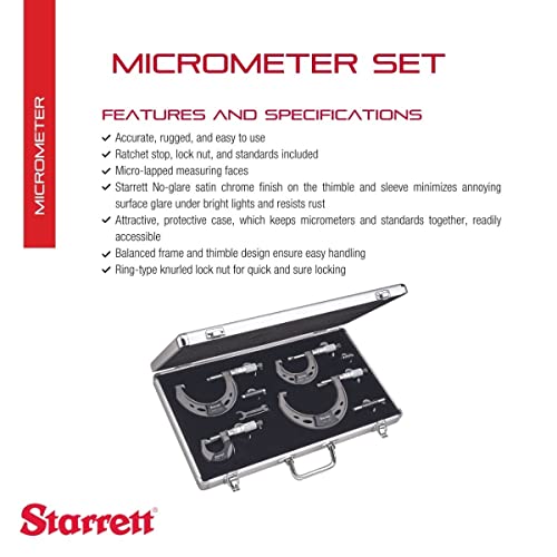 Starrett Outside Digital Micrometer Set, 0-4" Range, .0001" Graduation - color: Gray, size: 0-4" Set Range