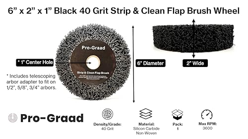 6" x 2" Black 40 Grit Strip & Clean Non-Woven Flap Brush Wheel - style: 6" x 2" x 1" Black