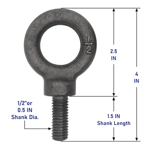 Lifting Shoulder Eye Bolt 1/2"-13 X 1-1/2", 2 Pcs, Industrial Grade Heavy Duty Forged Steel for Truck Tractor Bucket Use As Towing&Pulling Point - size: 1/2”-13*1-1/2