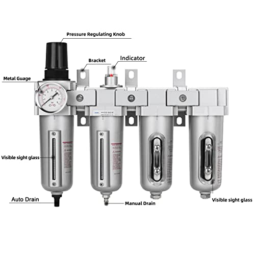 NANPU 3/4" NPT Air Compressor Filter Dryer Regulator - 4-Stage 2 x Desiccant - size: 3/4" NPT, Auto Drain, style: 4 Stage(+Dryer)