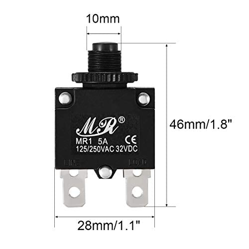 uxcell 2Pcs Thermal Overload Protector AC 125/250V 5A Push Button Reset Circuit Breaker