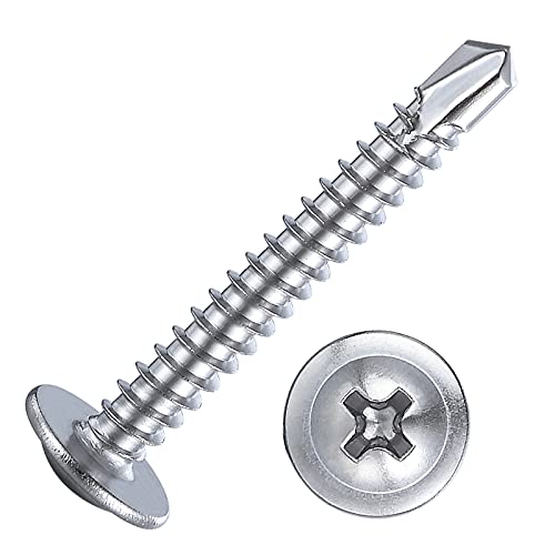 Wensilon(200pcs)#8×1”for Sheet Metal Self-Tapping Screws 410 Stainless Steel Truss Head High-Strength Quick Tapping Screws - color: Silver, size: #8X1"