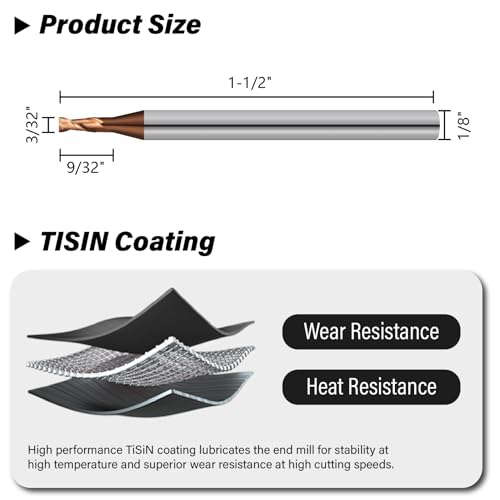3pcs 3/32" Carbide Square End Mill 2 Flutes TiSIN Coating Endmills - size: 3/32 in