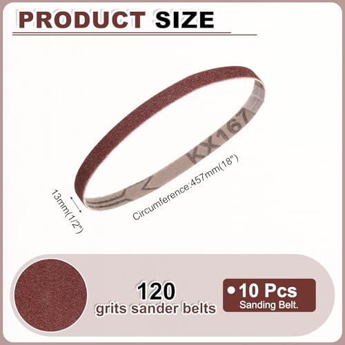 HARFINGTON 1/2 x 18 Inch Sanding Belts, 10 Pcs 120 Grits Aluminum Oxide - size: 1/2x18 inch(120 grit)