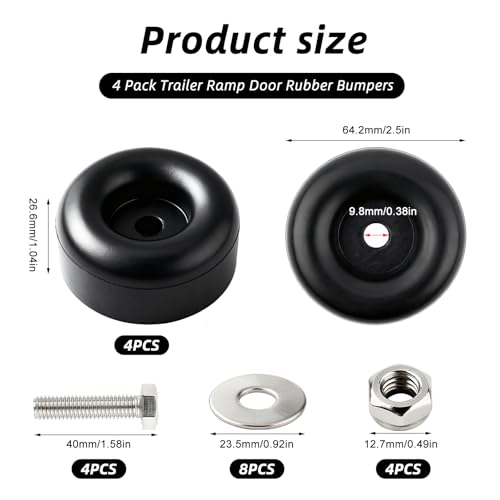 4 Pack Trailer Ramp Door Rubber Bumpers, 2.5" Black Round Rubber Bump Stops with Screw Kits,Vibration Damping Pads for Trailer Doors, Air Compressor, Pumps, Generators, Pressure Washers