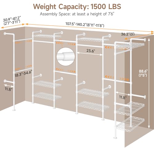 ComfyCorner Wall Mounted Garment Rack, Industrial Pipe Clothing Rack White - color: White