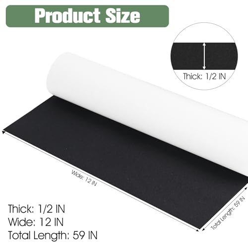 ToLanbbt Sponge Neoprene Foam Sheet with Adhesive - 1/2” Thick, 12” x 59” Closed Cell Foam Rubber Roll, Weatherproof Soundproof Padding for Automotive, Cabinet, Furniture, Crafts, DIY, Black - color: Black, size: 12 in x 59 in x 1/2 in
