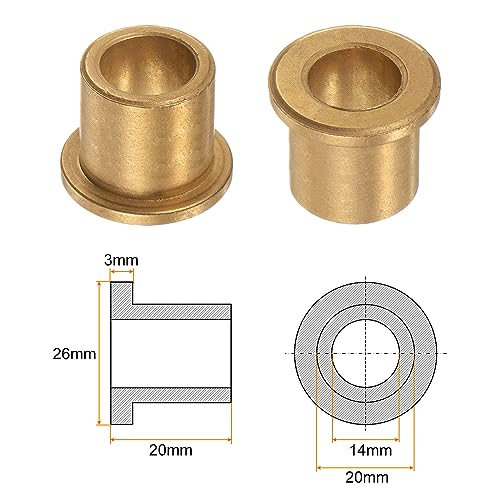 HARFINGTON 2pcs Flange Bearing Sleeve 14mmBore,20mmOD,20mm L,Bronze Bushing - size: 14mm x 20mm x 20mm