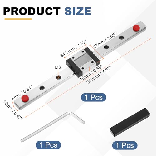 uxcell MGN12C 200mm Linear Sliding Rail Guide with MGN12C Sliding Carriage - size: 200mm