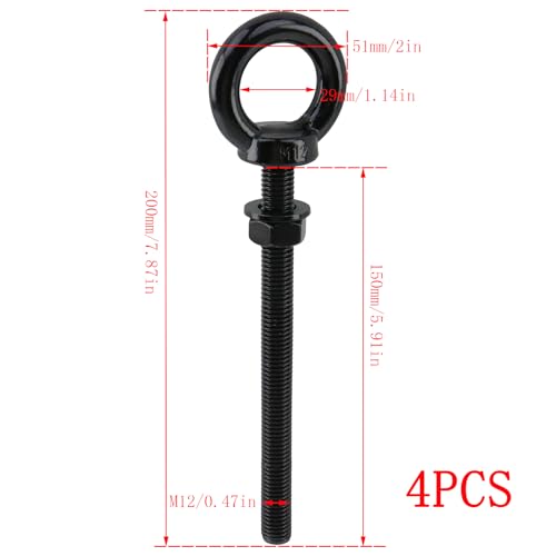 Dnyta 4 Pcs M12 Stainless Steel Eye Bolt, M12 x 150mm (1/2" x 6") Eyebolts - size: M12x150mm(1/2"x6")