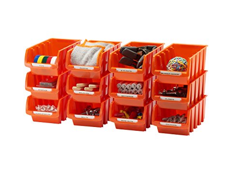TRINITY Set of 12 Open Front Storage Bins, Orange, Small 6.5"x4.1"x3”