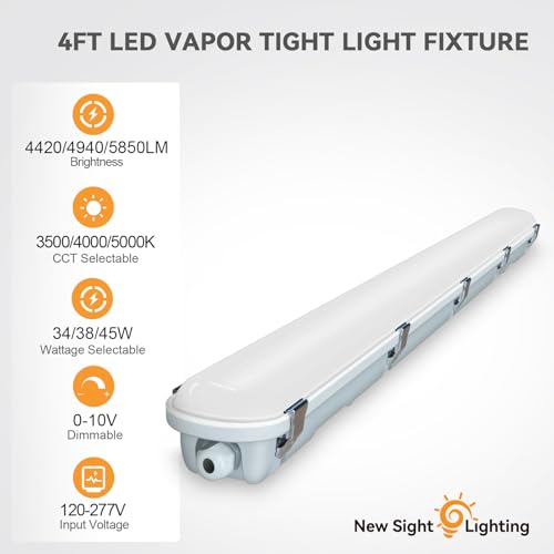 4FT LED Vapor Tight Light, 3500K/4000K/5000K Adjustable, 4420/4940/5850LM, 120-277V, 0-10V Dimmable, Vapor Proof Fixture for Car Wash, Garage, Warehouse, UL Listed, 8Pack - color: 8PK, size: 4FT