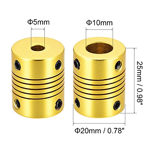 uxcell 5 Pcs 10mm to 5mm Aluminum Alloy Shaft Coupling Flexible Coupler L25xD20 Golden Tone - color: Golden Tone, size: 10mm to 5mm