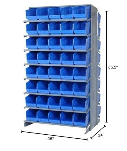 QUANTUM STORAGE SYSTEMS QPRD-202BL Solid Double Sided 16 Shelves 80 STORE-MORE Blue Bins 64" H x 36" W x 24" D - size: 64" H x 36" W x 24" D, style: 12" L x 7" W x 6" H 80 STORE-MORE Blue Bins