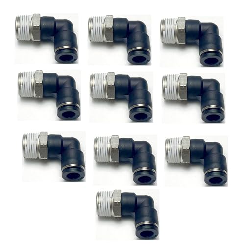 Pneumatic Elbow Push to Connect Fitting 5/16 Inch Tube OD x 3/8 NPT Male Thread,90 Degree Elbow Pneumatic Tube Connector PL5/16-N3(Pack of 10) - color: Black, size: 5/16'' OD x 3/8 NPT