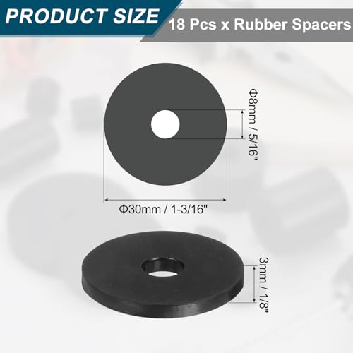 uxcell 18Pcs Thick Rubber Spacer, 1-3/16 Inch OD x 5/16 Inch ID x 1/8 Inch Thickness Round Rubber Bushings Anti Vibration Flat Spacer Washers for Home Industrial Machinery - size: 1-3/16 Inch OD x 5/16 Inch ID x 1/8 Inch T
