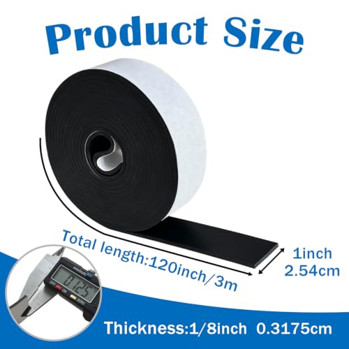 1/8" Thick x 1" W x 120" L Solid Rubber Strip Roll with Adhesive Backing - size: 1" x 1/8" x 120"