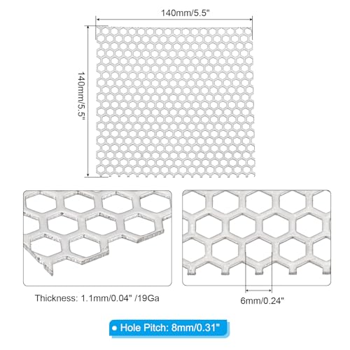 PATIKIL 5.5" x 5.5" Perforated Metal Sheets, 19Ga 0.24" Hexagonal Hole 304 Stainless Steel Mesh Stagger Expanded Perforated Metal Plate for Ventilation Grill Security Grates - size: 5.5" x 5.5"
