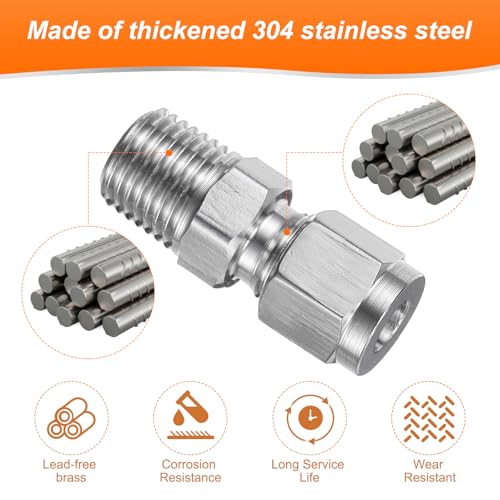 HARFINGTON 2pcs Compression Fitting 1/4" Tube OD x 1/4" NPT Male Thread Stainless Steel Straight Coupler Adapter Compression Tube Pipe Fitting Connector for Oil Gas Water - size: 1/4" OD x 1/4" NPT