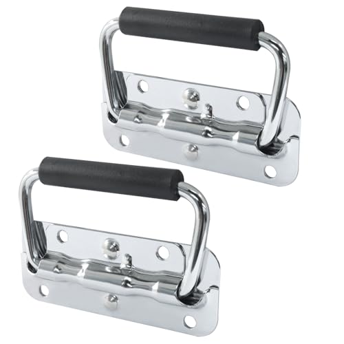 Spring Loaded Handle, 100mm / 4 Inch Heavy Duty Folding Handle with Durable Rubber Grip for Toolboxes, Cabinets, Easy to Install, 2Pcs - size: 100mm