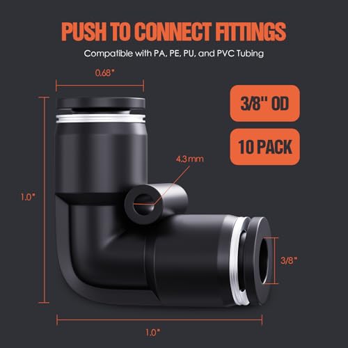 TRILINK 3/8" OD Push to Connect Fittings – Air Line Elbow Connectors, Quick Connect Pneumatic Fittings, Push Lock Air Hose Fittings for Compressor, Air Tools & Tubing (10 PCS) - color: 3/8" OD, size: Elbow(10pcs)