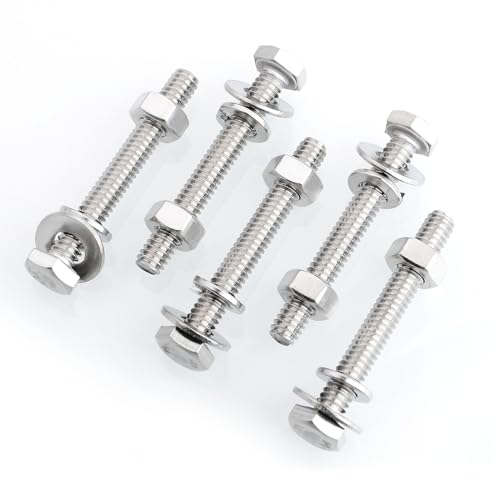 Mywish (10 Sets) 1/4-20x2 1/4-20 Bolt, Hex Head Assorted Screws Nuts and Bolts with Flat & Lock Washers, 304 Stainless Steel 18-8, Fully Threaded, 1/4 Metric Bolt Assortment - size: 1/4-20 x 2 (10 set)
