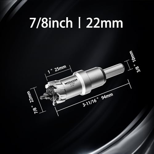 Mollom 7/8" (22mm) 2Pcs Heavy Duty Carbide Hole Saw with 3 Pilot bit - size: 22mm | 7/8" - 2PCS