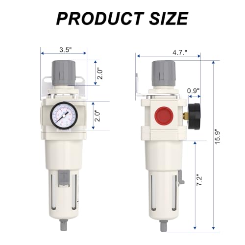 AIRZOE 1" NPT Air Compressor Filter & Pressure Regulator Combo AW5000-10 - color: Semi-Auto Drain/White, size: 1"NPT