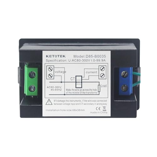 KETOTEK Digital Ammeter Voltmeter AC 80V-300V 100A, 2in1 Multimeter Panel 110V/220V, Volt Amp Meter LED Display Voltage Amperage Detector Tester Gauge with Current Transformer CT - style: V-A